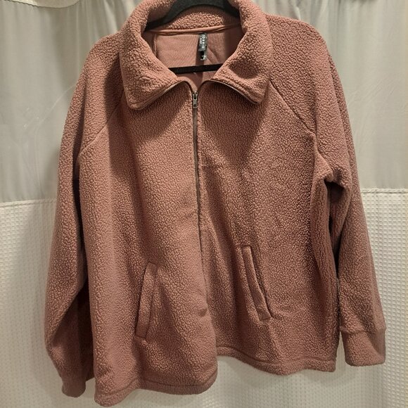 Torrid Mauve (Rose Taupe) Sherpa Lounge Funnel-Neck Zip Up Size 3 - Picture 2 of 8